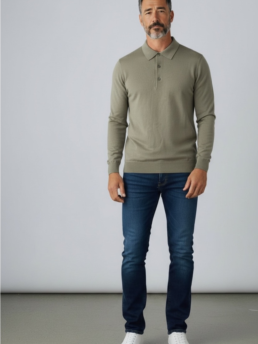 Suitsupply Men’s L Pure Wool Long Sleeve Knit Polo Taupe